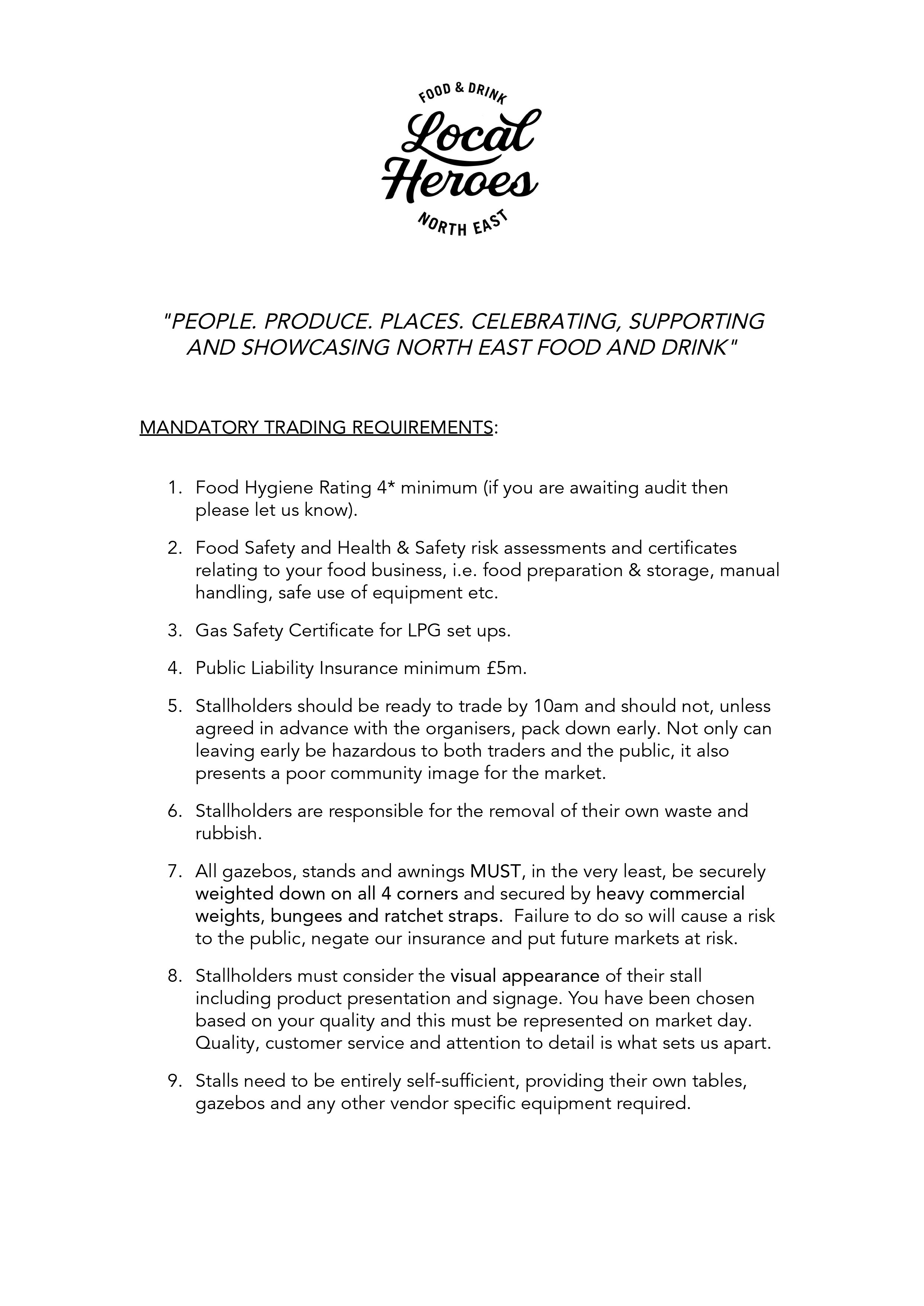 Local Heroes NE - Trading requirements, cancellation & payment - page 1